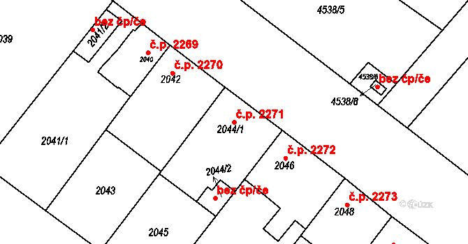 Mělník 2271 na parcele st. 2044/1 v KÚ Mělník, Katastrální mapa