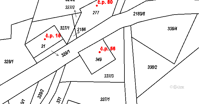 Skuhrov 56 na parcele st. 349 v KÚ Skuhrov u Železného Brodu, Katastrální mapa