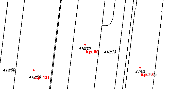 Hruškové Dvory 59, Jihlava na parcele st. 419/12 v KÚ Hruškové Dvory, Katastrální mapa