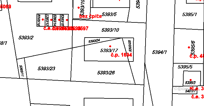 Jihlava 1694 na parcele st. 5393/17 v KÚ Jihlava, Katastrální mapa