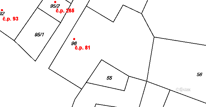 Rožďalovice 81 na parcele st. 96 v KÚ Rožďalovice, Katastrální mapa