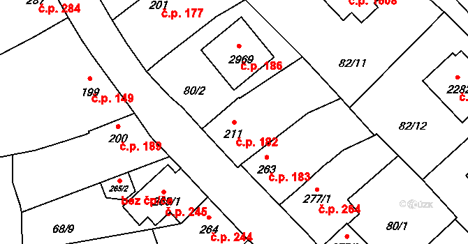 Říčany 182 na parcele st. 211 v KÚ Říčany u Prahy, Katastrální mapa