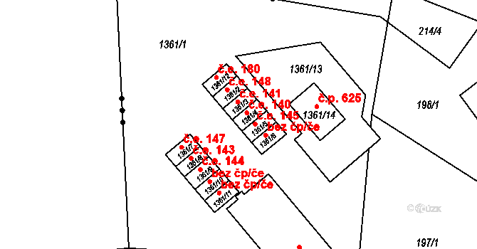 Zastávka 140 na parcele st. 1361/4 v KÚ Zastávka, Katastrální mapa