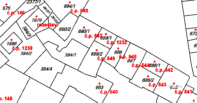 Polná 546 na parcele st. 689/2 v KÚ Polná, Katastrální mapa