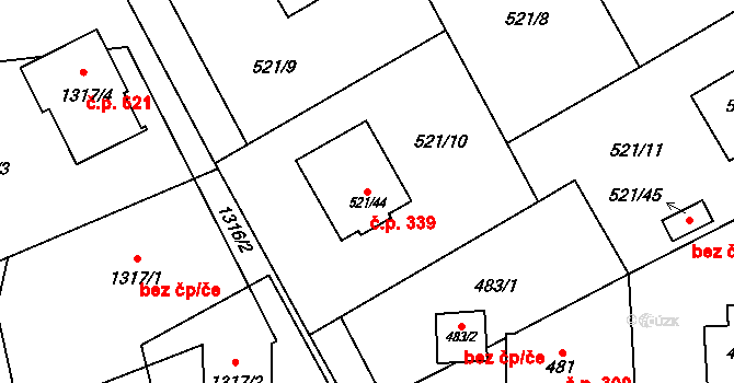 Krmelín 339 na parcele st. 521/44 v KÚ Krmelín, Katastrální mapa