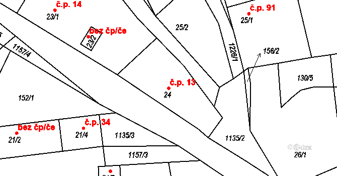 Maršovice 13 na parcele st. 24 v KÚ Maršovice u Benešova, Katastrální mapa