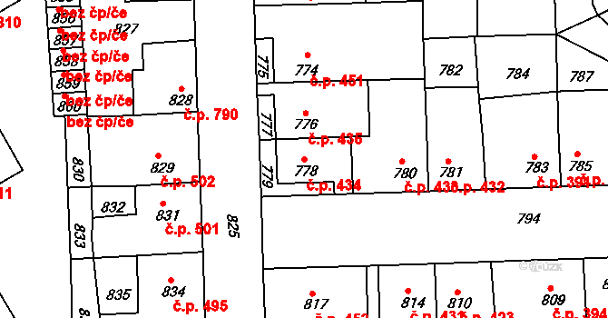 Švermov 434, Kladno na parcele st. 778 v KÚ Motyčín, Katastrální mapa