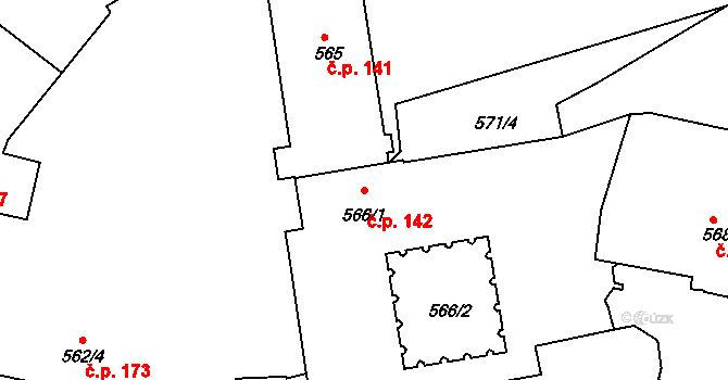Třeboň I 142, Třeboň na parcele st. 566/1 v KÚ Třeboň, Katastrální mapa