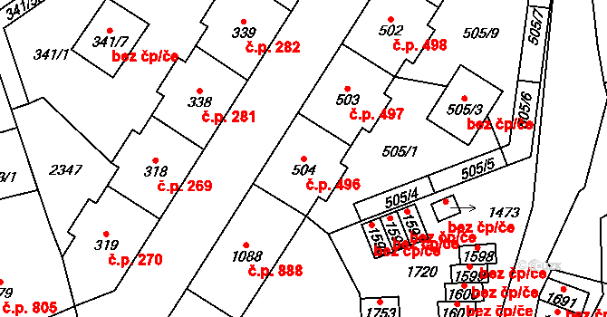 Úpice 496 na parcele st. 504 v KÚ Úpice, Katastrální mapa