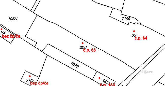 Starý Bydžov 63 na parcele st. 32/1 v KÚ Starý Bydžov, Katastrální mapa