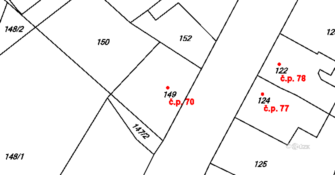 Renoty 70, Uničov na parcele st. 149 v KÚ Renoty, Katastrální mapa