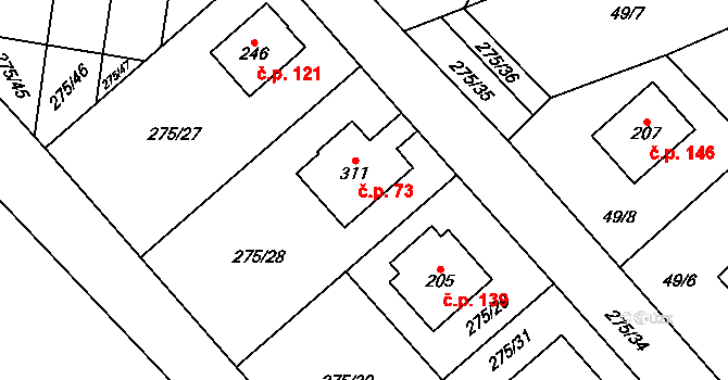 Cerekvice nad Bystřicí 73 na parcele st. 311 v KÚ Cerekvice nad Bystřicí, Katastrální mapa