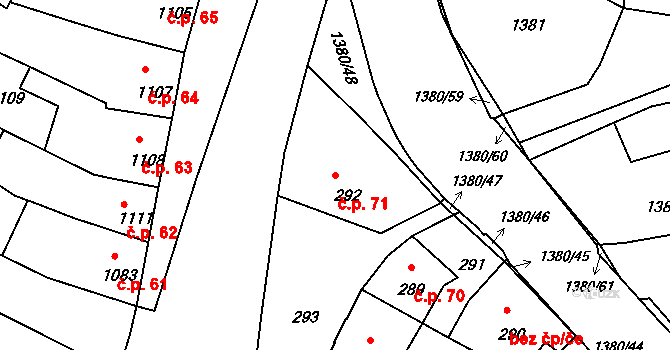 Mimoň IV 71, Mimoň na parcele st. 292 v KÚ Mimoň, Katastrální mapa