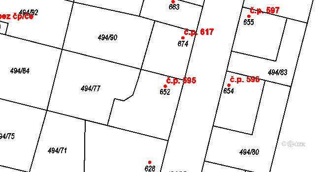 Libochovice 595 na parcele st. 652 v KÚ Libochovice, Katastrální mapa