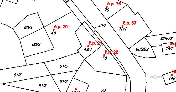 Zahořany 21, Křešice na parcele st. 49/1 v KÚ Zahořany u Litoměřic, Katastrální mapa