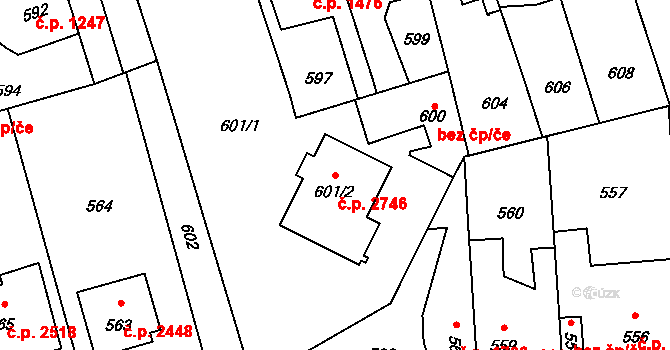 Kročehlavy 2746, Kladno na parcele st. 601/2 v KÚ Kročehlavy, Katastrální mapa