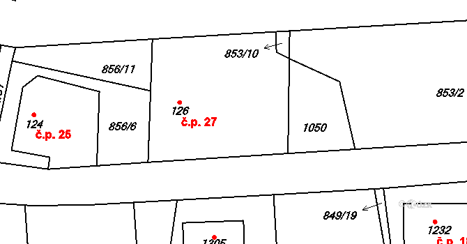 Brtnice 27, Velké Popovice na parcele st. 126 v KÚ Velké Popovice, Katastrální mapa