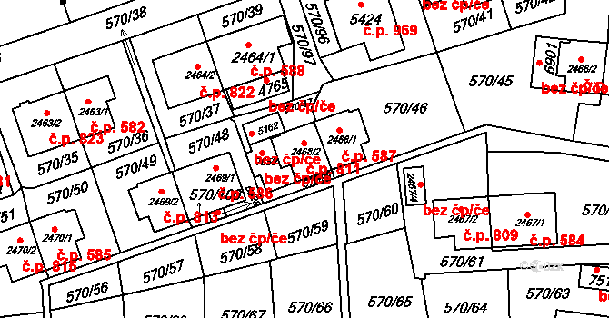 Borovina 811, Třebíč na parcele st. 2468/2 v KÚ Třebíč, Katastrální mapa