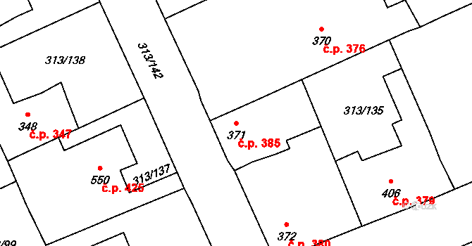 Černčice 385 na parcele st. 371 v KÚ Černčice u Loun, Katastrální mapa