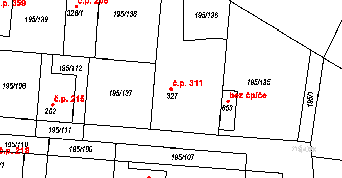 Dobroměřice 311 na parcele st. 327 v KÚ Dobroměřice, Katastrální mapa