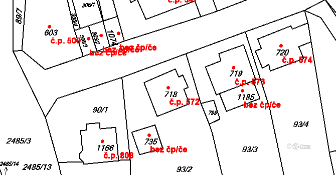 Česká Kamenice 572 na parcele st. 718 v KÚ Česká Kamenice, Katastrální mapa