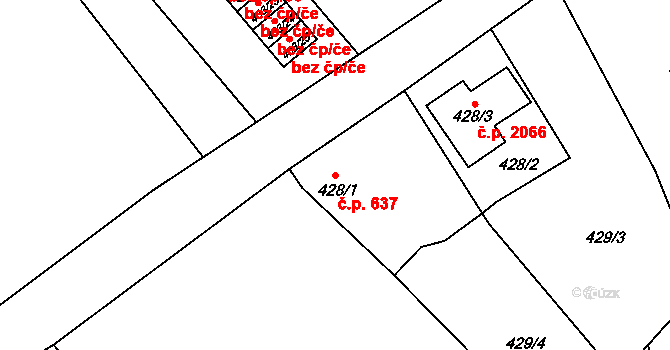 Sokolov 637 na parcele st. 428/1 v KÚ Sokolov, Katastrální mapa