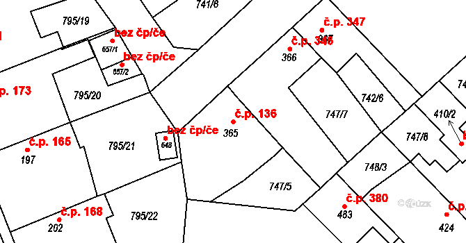 Staňkov II 136, Staňkov na parcele st. 365 v KÚ Staňkov-ves, Katastrální mapa