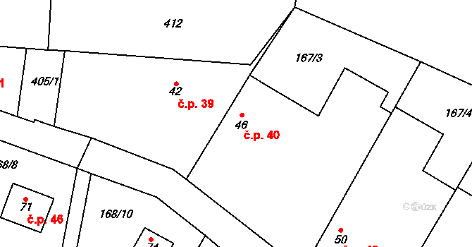 Újezdec 40, Horní Kruty na parcele st. 46 v KÚ Újezdec u Horních Krut, Katastrální mapa