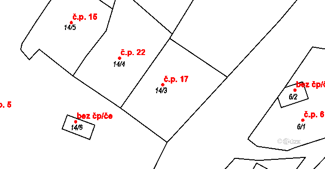 Limuzy 17, Tismice na parcele st. 14/3 v KÚ Limuzy, Katastrální mapa
