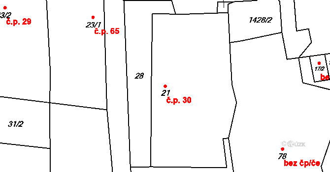 Markvarec 30, Český Rudolec na parcele st. 21 v KÚ Markvarec, Katastrální mapa