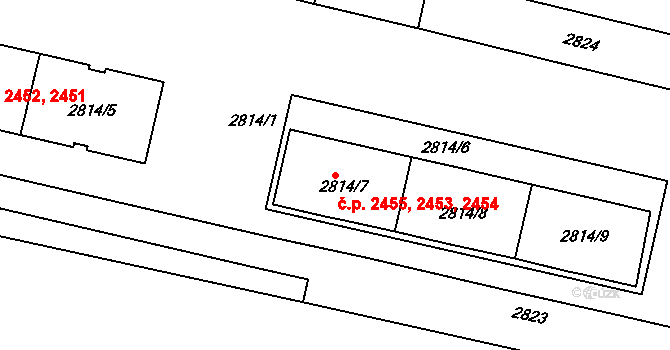Žižkov 2453,2454,2455, Praha na parcele st. 2814/7 v KÚ Žižkov, Katastrální mapa