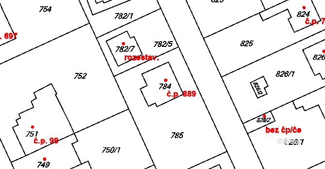 Chodov 889, Praha na parcele st. 784 v KÚ Chodov, Katastrální mapa