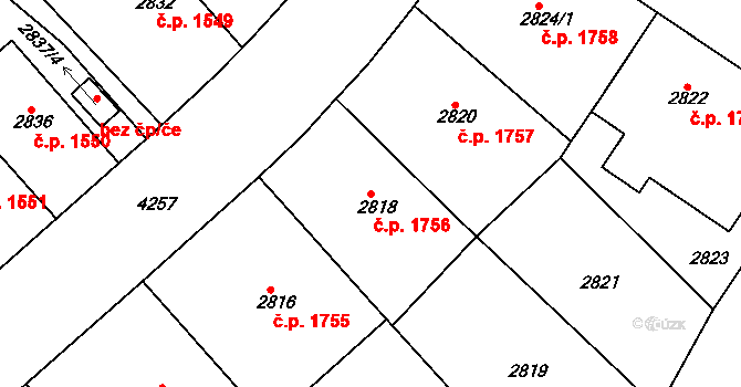 Dejvice 1756, Praha na parcele st. 2818 v KÚ Dejvice, Katastrální mapa