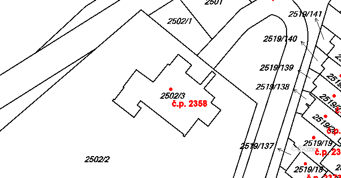 Dejvice 2358, Praha na parcele st. 2502/3 v KÚ Dejvice, Katastrální mapa