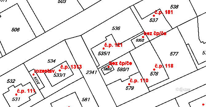 Suchdol 121, Praha na parcele st. 535/1 v KÚ Suchdol, Katastrální mapa