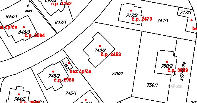 Záběhlice 2452, Praha na parcele st. 746/2 v KÚ Záběhlice, Katastrální mapa