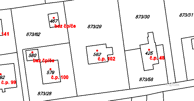 Svinaře 102 na parcele st. 562 v KÚ Svinaře, Katastrální mapa