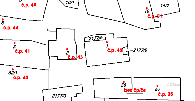 Čečelovice 42 na parcele st. 1 v KÚ Čečelovice, Katastrální mapa