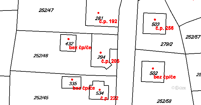 Liberec XXXIII-Machnín 205, Liberec na parcele st. 294 v KÚ Machnín, Katastrální mapa