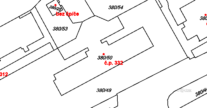 Újezdské Předměstí 332, Bílina na parcele st. 380/50 v KÚ Bílina-Újezd, Katastrální mapa