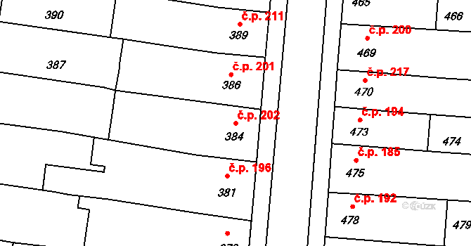Opatovice 202 na parcele st. 384 v KÚ Opatovice u Rajhradu, Katastrální mapa