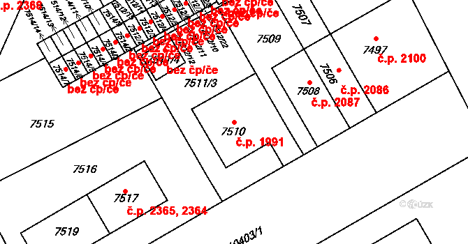 Jižní Předměstí 1991, Plzeň na parcele st. 7510 v KÚ Plzeň, Katastrální mapa