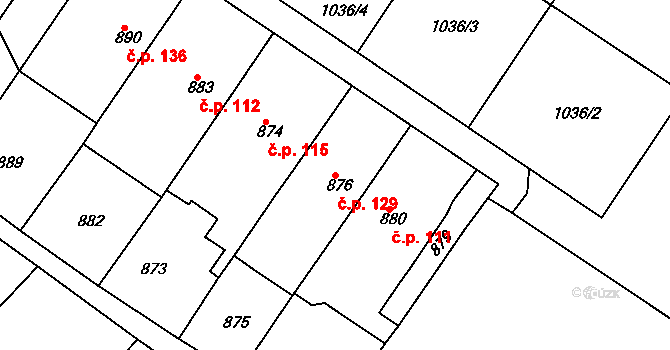 Sentice 129 na parcele st. 876 v KÚ Sentice, Katastrální mapa