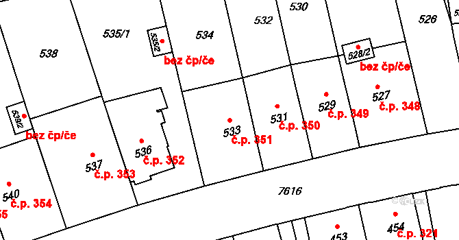 Prostějov 351 na parcele st. 533 v KÚ Prostějov, Katastrální mapa