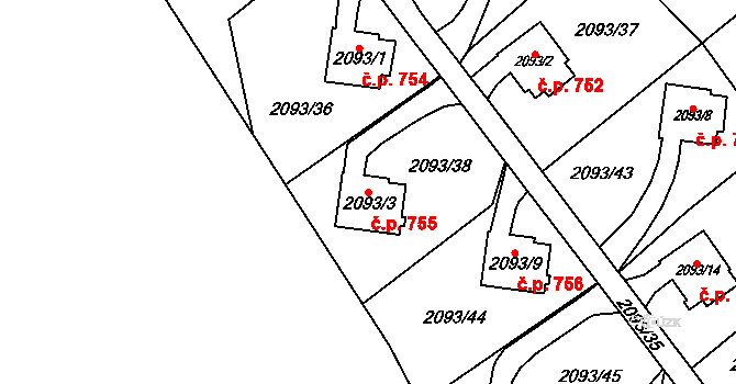 Bludovice 755, Havířov na parcele st. 2093/3 v KÚ Bludovice, Katastrální mapa