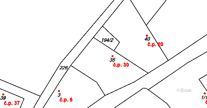 Miškovice 30, Třebovle na parcele st. 35 v KÚ Miškovice u Kouřimi, Katastrální mapa