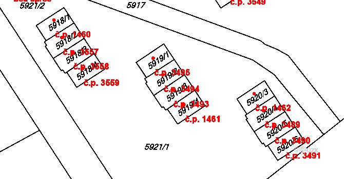 Mělník 3493 na parcele st. 5919/3 v KÚ Mělník, Katastrální mapa