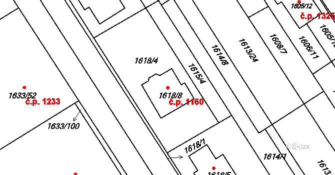 Rohatec 1160 na parcele st. 1618/8 v KÚ Rohatec, Katastrální mapa