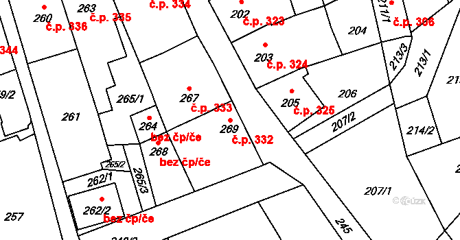 Šluknov 332 na parcele st. 269 v KÚ Šluknov, Katastrální mapa