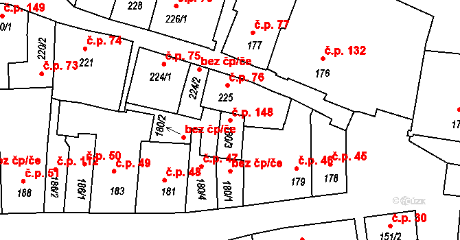 Zámostí 148, Třebíč na parcele st. 180/3 v KÚ Podklášteří, Katastrální mapa